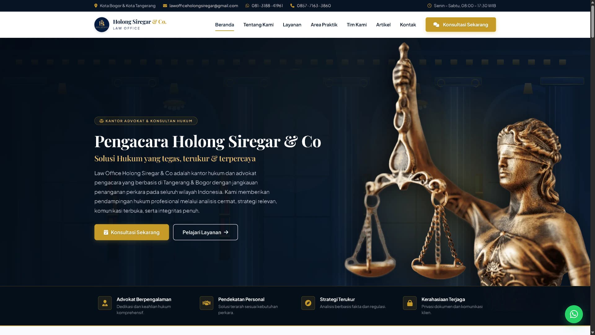Website Profil Korporat Kantor Advokat & Konsultan Hukum - Holong Siregar & Co